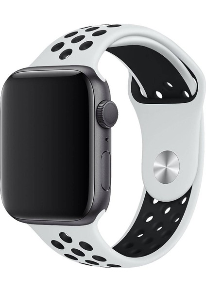 Apple Watch Uyumlu Series 3 44 mm Fileli Kordon Beyaz-Siyah