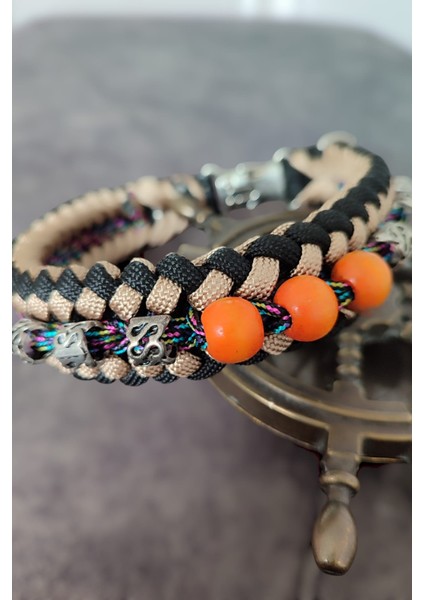 Boncuklu Küçük Irk Paracord Tasma Kahverengi fiyatları