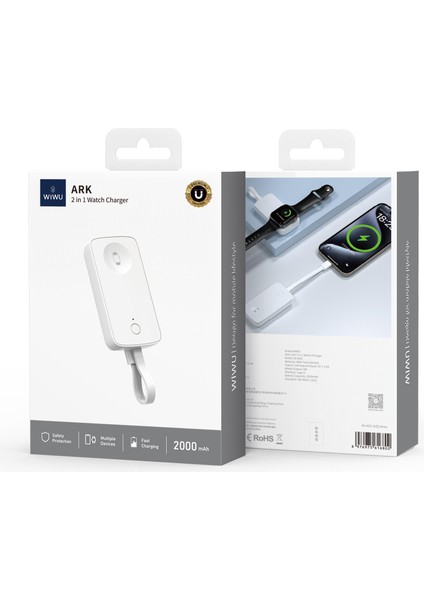 WI-M22 Ark Serisi 2in1 Akıllı Saat Mini Wireless Powerbank 2000MAH 2W Beyaz indirimleri