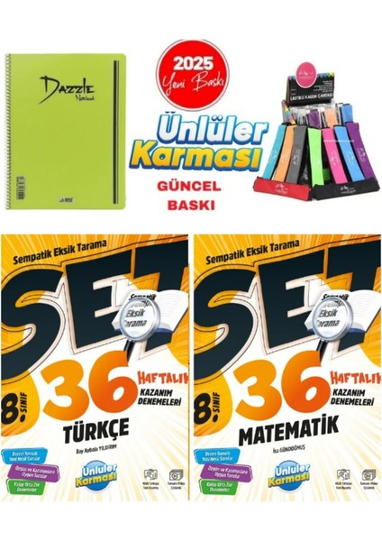 8. Sınıf 36 Haftalık Set Türkçe Matematik Denemeleri - Telli Defter – Kalemlik