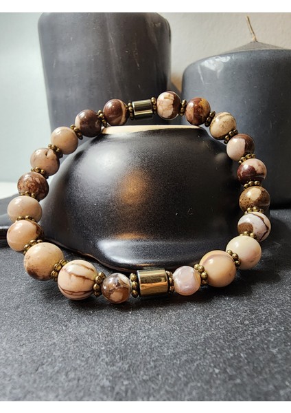 Parlak Benekli Jasper Orjinal Doğal Taş Kadın ve Erkek Bileklik / Zihinsel ve Bedensel Sağlık, Hormonal Denge, Uyum