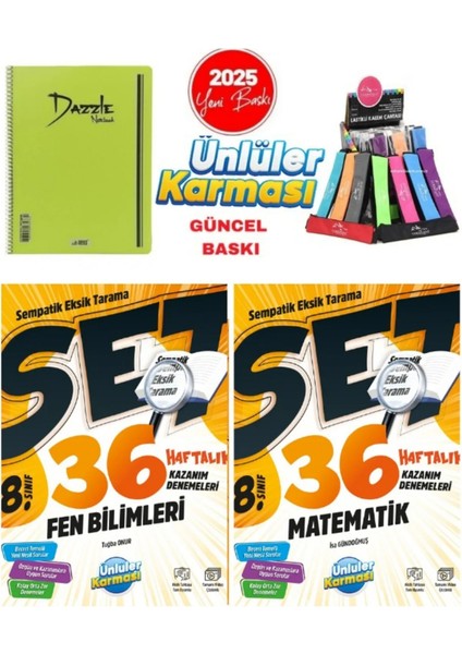 8. Sınıf 36 Haftalık Set Fen Bilimleri Matematik Denemeleri - Telli Defter - Kalemlik