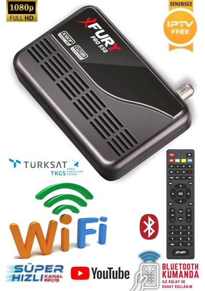 Pro 550 Çanaklı Çanaksız Wi-Fi Dahil Full Hd Uydu Alıcısı