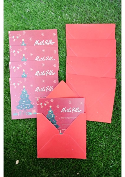 20 Adet Kırmızı Zarflı Çam Ağaçlı Yılbaşı Tebrik Kartı - 9X6CM Kuşe Hediye Kartı - Yılbaşı Süsü fiyatları