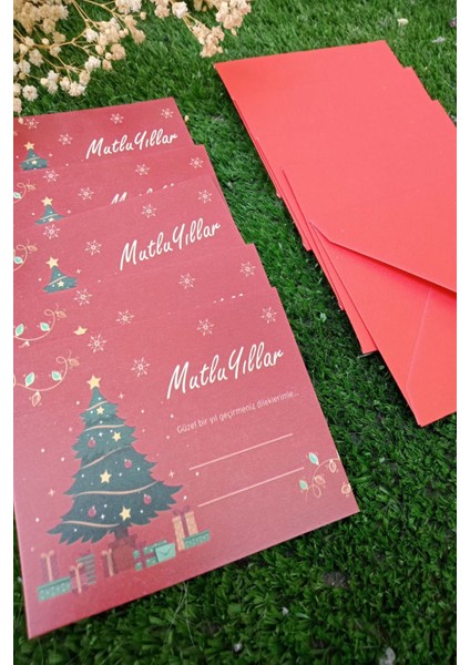 20 Adet Kırmızı Zarflı Çam Ağaçlı Yılbaşı Tebrik Kartı - 9X6CM Kuşe Hediye Kartı - Yılbaşı Süsü indirimleri