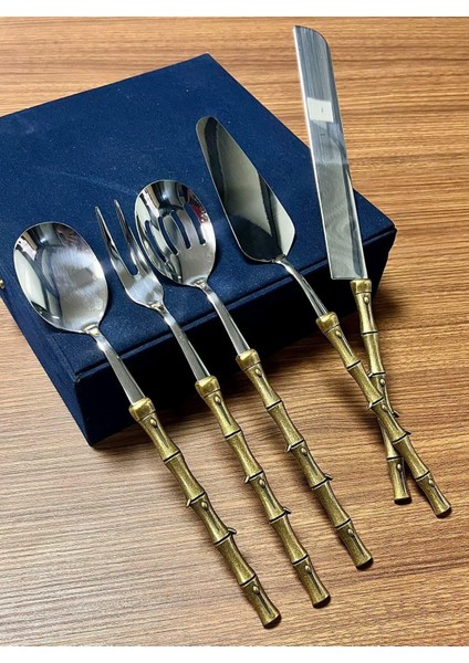 Royking Bambu 5 Parça Servis Seti Antik Gold Eym 061