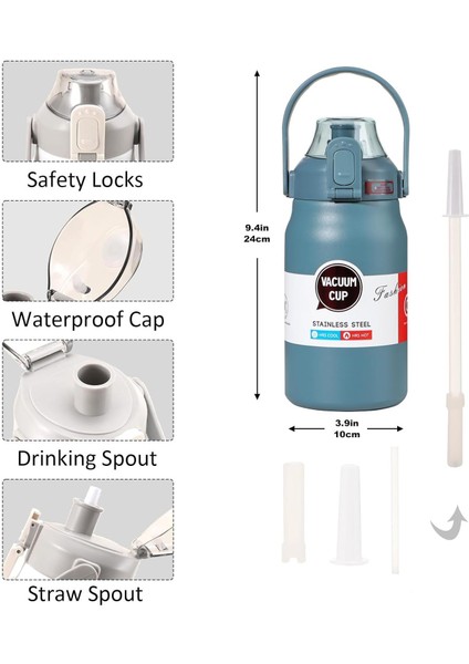 316 Paslanmaz Çelik Büyük Kapasiteli El Tipi Taşınabilir Pipetli Termos Kap 1000ML/1200ML/1500ML/1800ML (Yurt Dışından)