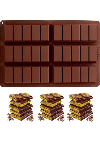 Silikon Kalıp Dubai Çikolata Bar ve Kek Çizgili Tablet Dubai Çikolatası Kalıbı 6'lı