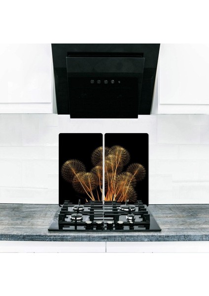 2'li 30x52 cm Cam Ocak Koruyucu, Siyah Kırmızı, 4'lü Paket, Dayanıklı ve Estetik Tasarım