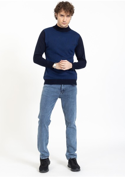 Vs Erkek Yarım Balıkçı Desenli Kazak 22 6 Trk 23K Lacivert