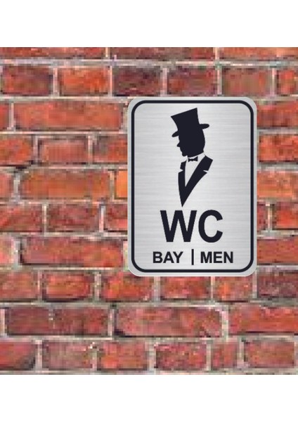 Şapkalı Bay Men Wc Yazılı Metal Yönlendirme Levhası 15 x 12 cm