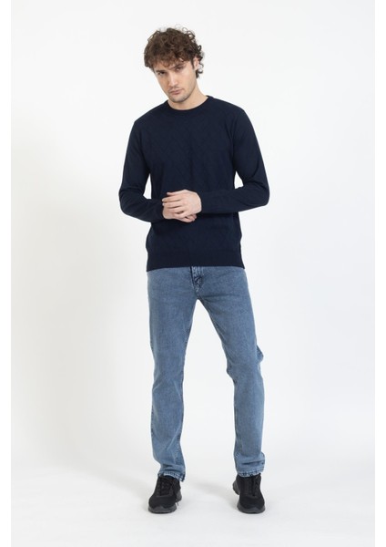 Vs Erkek Bisiklet Yaka Desenli Kazak 22 8 Trk 23K Lacivert