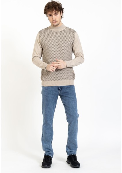 Vs Erkek Yarım Balıkçı Desenli Kazak 22 6 Trk 23K Bej