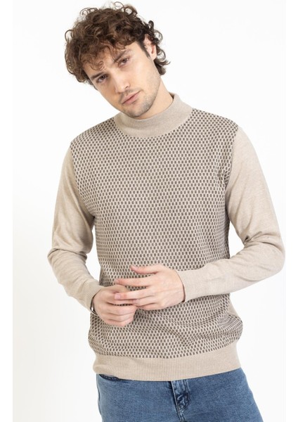 Vs Erkek Yarım Balıkçı Desenli Kazak 22 6 Trk 23K Bej fırsatları