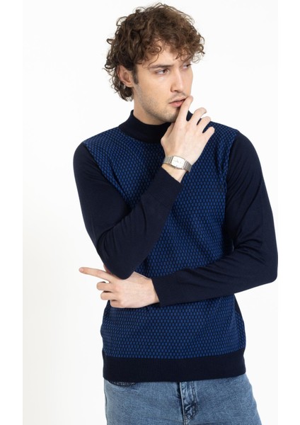 Vs Erkek Yarım Balıkçı Desenli Kazak 22 6 Trk 23K Lacivert indirimleri