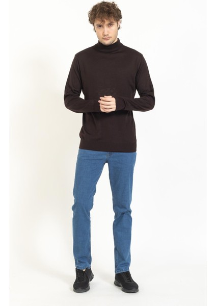 Vs Erkek Yarım Balıkçı Düz Kazak 22 7 Trk 23K Kahve