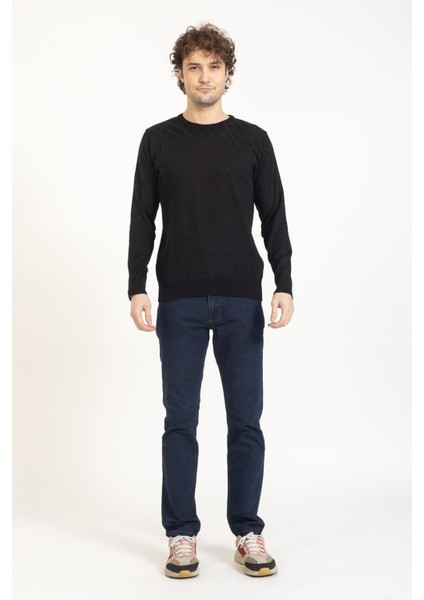 Vs Erkek Bisiklet Yaka Desenli Kazak 22 8 Trk 23K Siyah