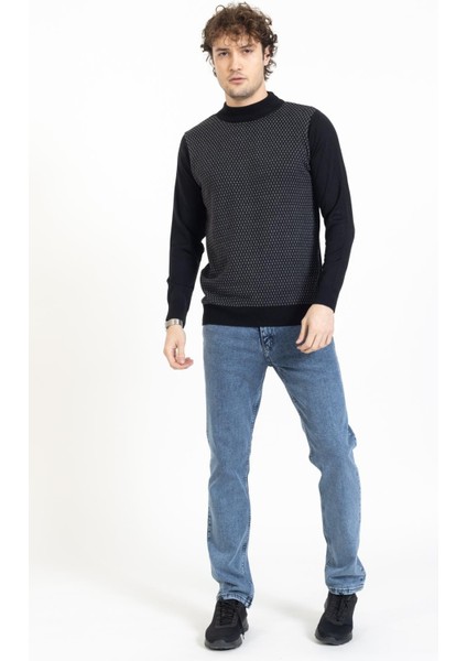 Vs Erkek Yarım Balıkçı Desenli Kazak 22 6 Trk 23K Siyah