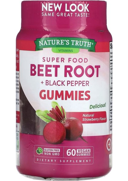 Super Food Beet Root + Black Pepper Natural Strawberry 60 Vegan Gummies