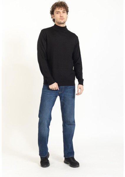 Vs Erkek Yarım Balıkçı Düz Kazak 22 7 Trk 23K Siyah