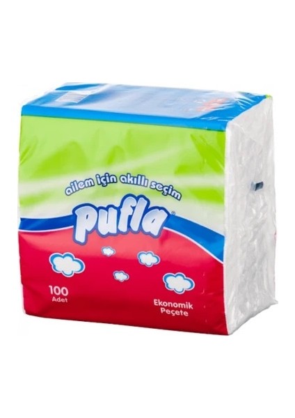 Kare Ekonomik Servis Peçete En 24,5 cm x Boy 26,5 cm Kullanat Peçete (Pufla) 100 Lü 3 Paket