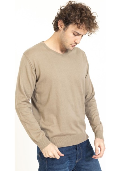 Vs Erkek V Yaka Kazak 22 16 Trk 23K Bej indirimleri