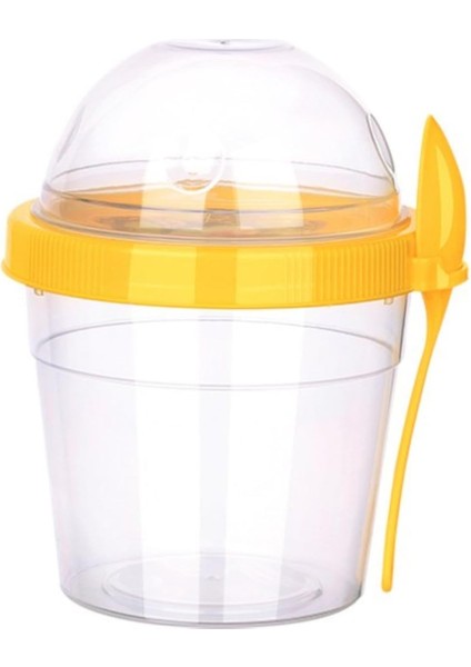Kaşıklı Yoğurt ve Mama Saklama Kabı Diyet Yulaf Kabı Sarı
