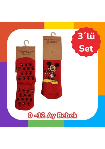 3lü *micky Mouse* Pamuklu Çorab *0-12 Aylık Bebekler Için*