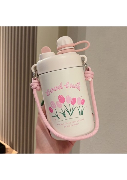 500ML Moda Halat Lale Serisi Termos Bardak 304 Paslanmaz Çelik Hasır Su Bardağı Taşınabilir Vakum Çift Içme Bardağı (Yurt Dışından)