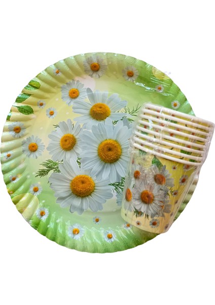 Papatya Temalı Doğum Günü 16 Adet Karton Tabak + 16 Adet Karton Bardak Seti fiyatları