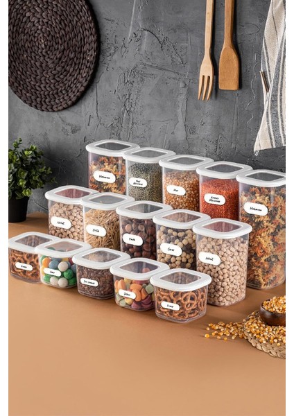 15LI Etiketli Foly Kare Erzak Saklama Kabı Seti 5x(0,55 Litre, 1,2 Litre, 1,75 Litre) BEYAZ-85261345987652