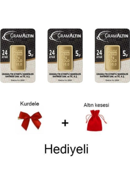 3 Adet 5 gr 24 Ayar 995 Altın Hediyeli