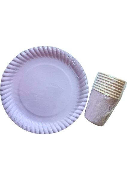Lila Renk Doğum Günü 16 Adet Karton Tabak + 16 Adet Karton Bardak Seti