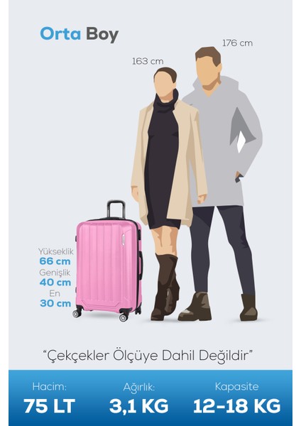 Spring Model Orta Boy Pembe Renk Valiz Bavul