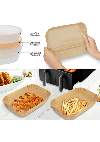 Foodi Airfryer Mutfak Pişirme Için 200 Adet Dikdörtgen Hava Fritöz Kağıdı Özel Tek Kullanımlık Bakeware (Yurt Dışından)