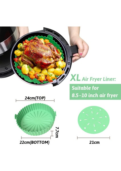 Hava Fritöz Astarı, 10 Inç Yeniden Kullanılabilir Silikon Hava Fritöz Tenceresi, Yapışmaz Yağ Filtresi Tasarımı, Hava Fritözü Yeşil Için 22CM (Yurt Dışından)
