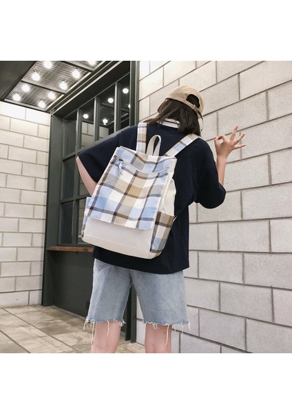 Ekose Sırt Çantası Seyahat Basit Üniversite Rüzgar Sırt Çantası Üniversite Öğrencileri Büyük Kapasiteli Yeni Moda Sırt Çantası Mavi (Yurt Dışından) indirimleri