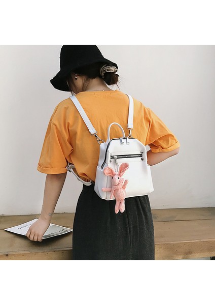 Mini Çok Amaçlı Pu Sırt Çantası Kore Versiyonu Kadın Moda Vahşi Öğrenci Küçük Sırt Çantası Turizm Gelgit Beyaz (Yurt Dışından)