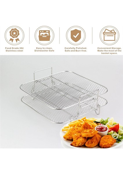Hava Fritöz Rafı Kare Iki Katlı Raflar, Paslanmaz Çelik Kurutucu Aksesuarları Rafı, Hava Çok Katmanlı Fritöz 4.2-5.8qt (Yurt Dışından)