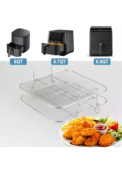 Hava Fritöz Rafı Kare Iki Katlı Raflar, Paslanmaz Çelik Kurutucu Aksesuarları Rafı, Hava Çok Katmanlı Fritöz 4.2-5.8qt (Yurt Dışından)