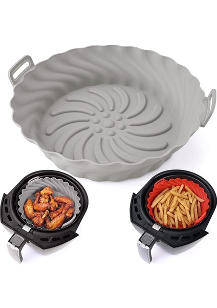Hava Fritözü Silikon Tencere, 8,5 Inç Yeniden Kullanılabilir Yapışmaz Hava Fritözü Silikon Gömlekleri 3,6 Ila 6,8qt'ye (X-Large, Gri) Uyar (Yurt Dışından)