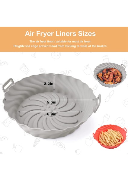 Hava Fritözü Silikon Tencere, 8,5 Inç Yeniden Kullanılabilir Yapışmaz Hava Fritözü Silikon Gömlekleri 3,6 Ila 6,8qt'ye (X-Large, Gri) Uyar (Yurt Dışından)