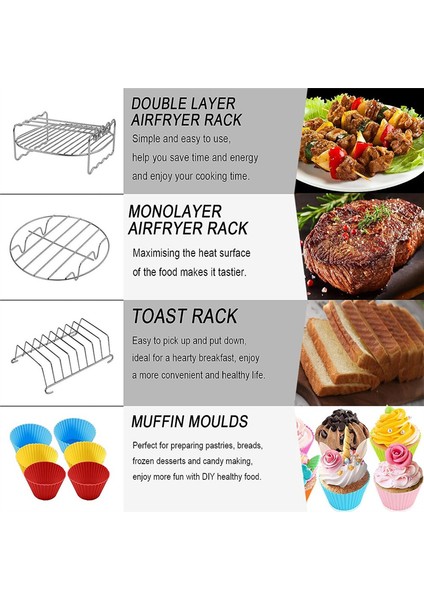 Airfryer Aksesuar Seti, 8 Inç Sıcak Hava Fritöz Aksesuarları, Yeniden Kullanılabilir Hava Fritöz Aksesuarları, Xxl, 4,6 Litre Üzeri Fritözler Için (Yurt Dışından)