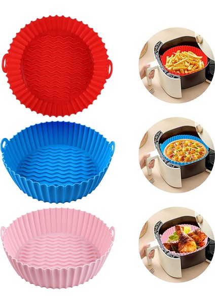 Fritöz Silikon Tencere, 7,5 Inç Hava Fritöz Sepeti, Hava Fritöz Aksesuarları, Yeniden Kullanılabilir Hava Fritöz Astarı, 3qt - 5qt Için, 3'lü Paket (Yurt Dışından)
