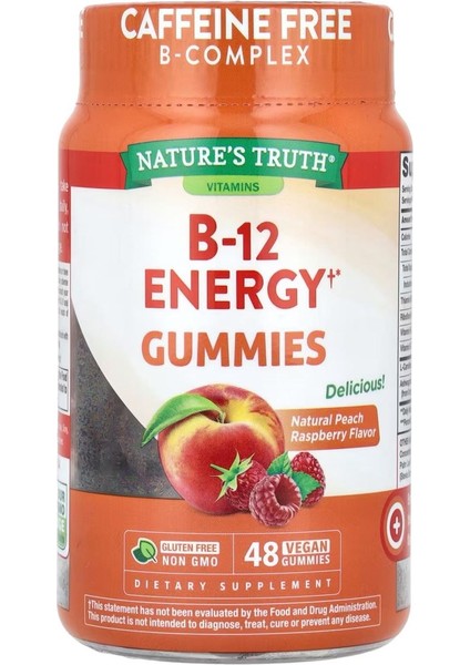 B-12 Energy Gummies Natural Peach Raspberry 48 Vegan Gummies