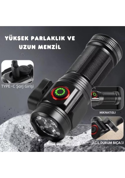 Güç Göstergesi Ile Güçlü USB Şarj Edilebilir Mini LED El Feneri PD-7007