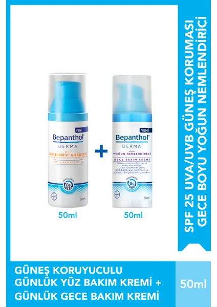 Derma Nemlendirici & Besleyici Spf 25 Günlük Yüz Kremi 50ML + Derma Yoğun Nemlendirici Gece Bakım Kremi 50ML