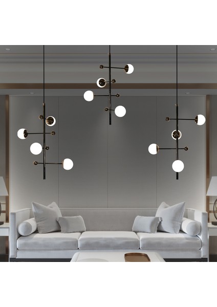 Addo Siyah 3'lü 12 Watt Sıralı Modern Sarkıt Koridor, Yemek Masası Üstü, Salon Sarkıt LED Avize