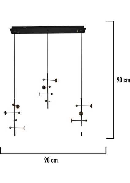 Addo Siyah 3'lü 12 Watt Sıralı Modern Sarkıt Koridor, Yemek Masası Üstü, Salon Sarkıt LED Avize modelleri