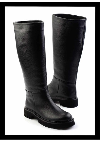 Siyah Hakiki Deri Kadın Çizme K03666552003